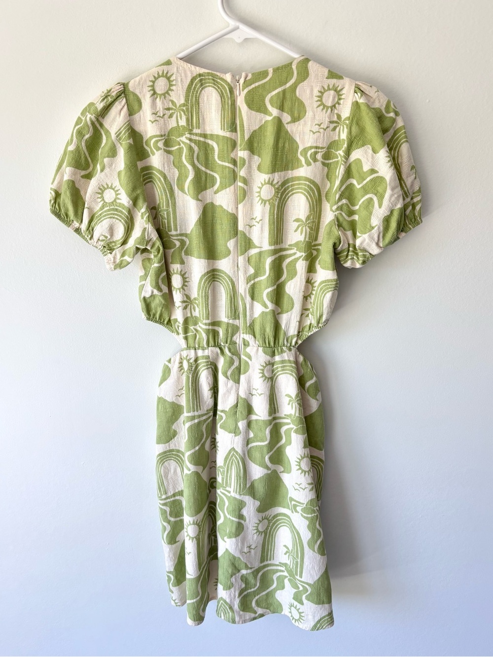 Show Me Your Mumu Jessa Mini Dress Green White Tropical Pattern Linen Blend - Picture 8 of 9